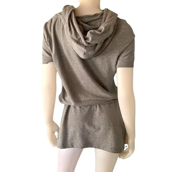 Burton Hoodie Dress Medium Sweatshirt Beach Coverup Gray Knit Drawstring Waist - Picture 2 of 7